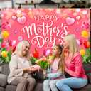 2 x Pink Happy Mothers Day Banner Backdrop 5.93.6Ft Romantic Tulip Mothers Day Backdrop Banner for Photography Pink Heart Flowers Mother's Day Decorations 7143inchPolyester