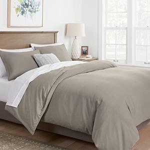 Mayfair Linen Queen/Full Duvet Cover, 600 Thread Count Sateen 3Pc Egyptian Cotton Duvet Cover Set, 100% Pure Cotton Comforter Cover, 2 Pillow Shams, Zipper Closure, 7 Corner Ties - (Taupe)