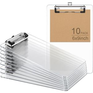 Small Clear Clipboard, 6 x 9 Half-Letter Size for Classroom, Students, Teacher, Nurse, A5 Mini Clip Board with Low Profile Clip, Office & School Supplies(10Pack)
