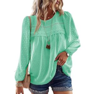 Falechay Boho Tops for Women Long Sleeve Shirts Crewneck Flowy Womens Blouses Dressy Casual Lace Hem Clothing Trendy 2026, Size: 5X-Large