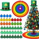 Skylety 46 Pcs St. Patricks Day Tree Ornaments Shamrock Ornaments Green Irish Hat Topper Decorations Rainbow Ball Colorful Tree Skirt Hanging Decor for Saint Patty's Spring Party
