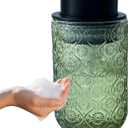 Foaming Hand Soap Dispenser,Vintage Glass Soap and Lotion Dispenser for Bathroom,Kitchen Dish Soap Dispenser with Black Foam Pump (Light Green Begonia Flower+Black Lid)