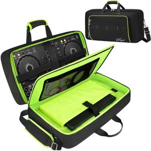 SNIGJAT DJ Controller Case for DDJ-FLX4/ DJ 400/ DDJ-REV1, Padded DJ Controller Bag with 5 Pockets for Laptop, Headphones, Cables, DJ Carrying Case with Adjustable Shoulder Strap, 21.5"x11.8"x2.5" (Green)