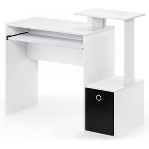 Furinno Econ Multipurpose Home Office Computer Writing Desk, White/Black Side Shelves and Storage Bin, Computer Desk, Office Desk, for Home Office, Study Room, Dorm (Compact, White/Black)