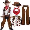 Spooktacular Creations Halloween Cowboy Costume for Boys, Kids White Brown Western Costume, Deluxe Cowboy Outfit Set with Hat for Toddler Halloween Dress-up, RolePlay Themed Party (Small, 5-7 yrs) (S (5-7 YRS))