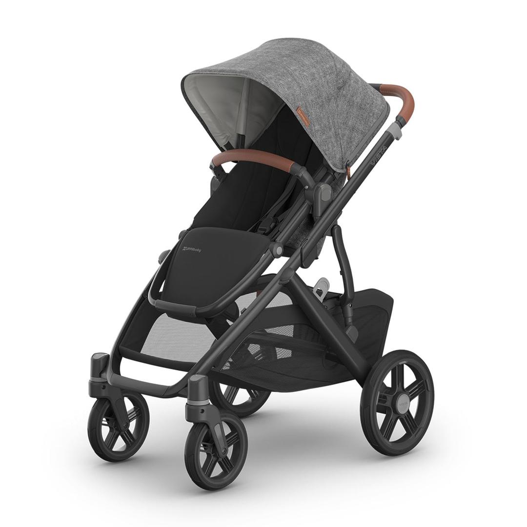 UPPAbaby Vista V3 Stroller - Full-Size Single-to-Double Stroller System - Toddler Seat, Bug Shield, Rain Shield, and Storage Bag Included - Greyson (Charcoal Mlange/Carbon Frame/Saddle Leather)