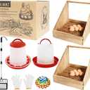61pcs Novice Home Chicken Farming Set, 2 Pieces Nesting Boxes for Chickens, Coop Scoop for Sand, Chick Feeder and Waterer Set, 6pcs Wooden Eggs for Chicken Coop, 50Pieces Chicken Leg Bands Multicolor