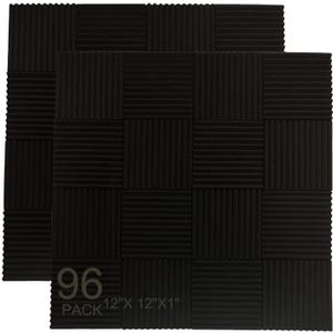 96 Pack Allxinlog Absorb the echo Acoustic Foam Panel Wedge Studio Soundproofing Wall Tiles 12" X 12" X 1" (96-BLACK)