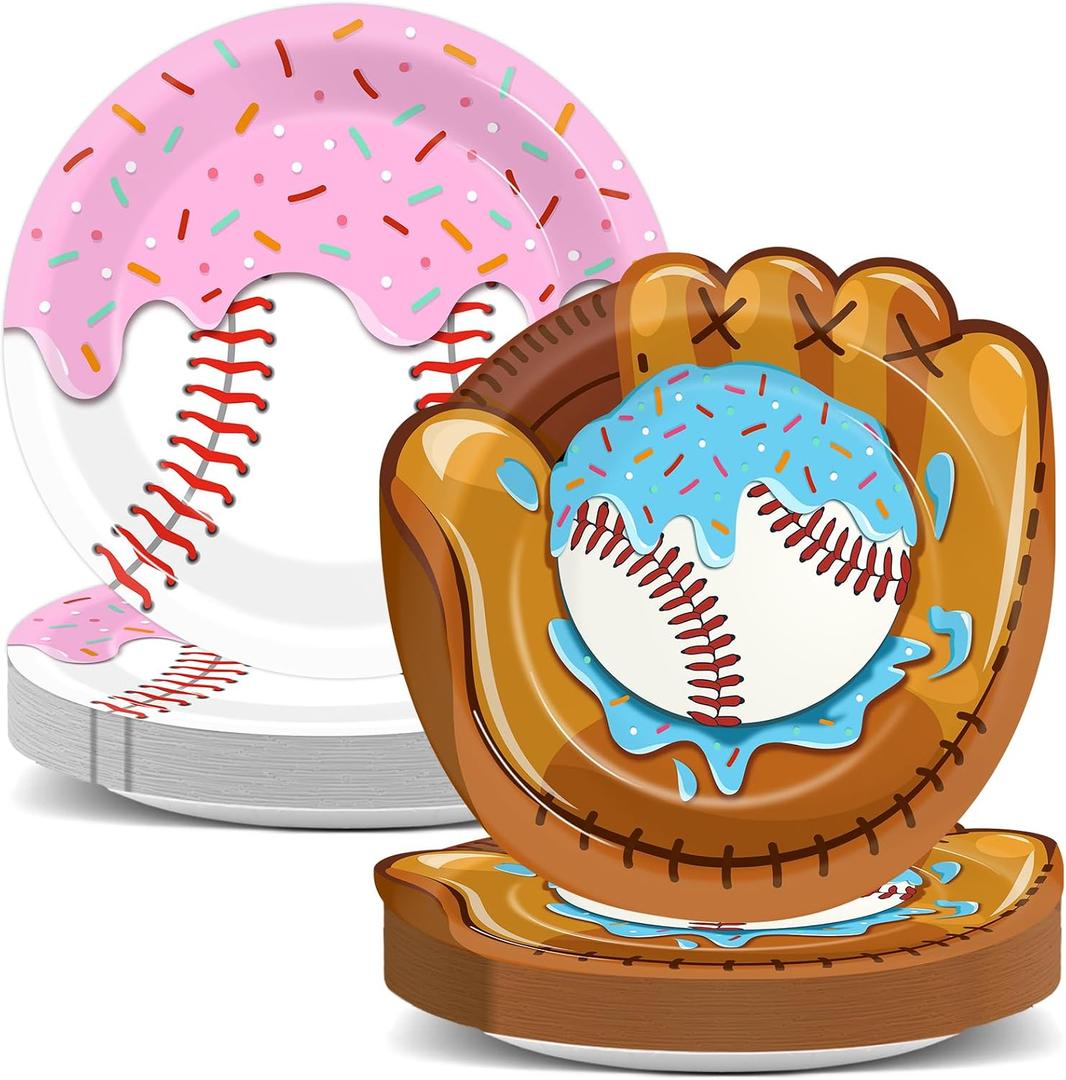 50Pcs Ice Cream Drip Baseball Paper Plates Sports Themed Birthday Party Decorations 9 Inch Baseball Ice Cream Theme Dinner Plates Disposable Tableware for Birthday Team Celebration Game Day Supplies