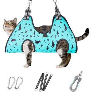 Dog&Cat Grooming Hammock - Pet Harness for Grooming Nail Trimming (XS 15lb), Dog Sling for Nail Clipping, Dog Hanging Holder for Cutting Nail with Nail Clippers (Cyan)