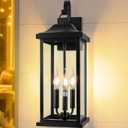 23” Extra Large 3-Light Outdoor Light Fixture 1-Pack, IP65 Waterproof Exterior Light Fixture with Clear Tempered Glass Modern Outside Wall Mount Lamp Matte Black Front Porch Lantern, E12