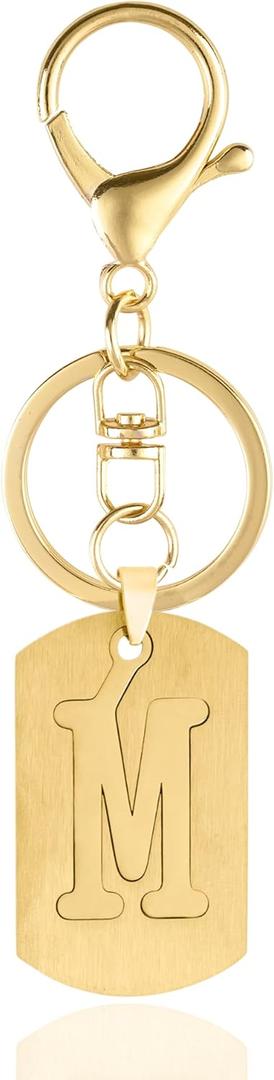 4 x A-Z Stainless Steel Letter Keychain - Alphabet Initial Key Ring for Men Women, Purse or Car Charm