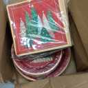 Homlouue 200 Pcs Christmas Paper Plates and Napkins Sets, 9inch Christmas Plates Disposable Heavy Duty, Xmas Tree Red Paper Plate, Xmas Plate and Napkins for Dinner Party