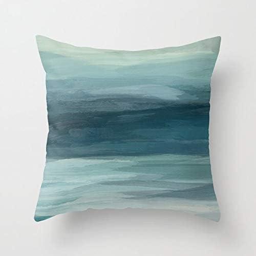 Seafoam Green Mint Navy Blue Abstract Ocean Art Painting Flax Cotton Hidden Zipper Throw Pillow Covers 20x20 in (Two Sides) (14)