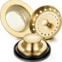 Mudder 3 Pcs Kitchen Sink Drain Strainer and Stopper Stainless Steel Garbage Disposal Plug with Handle Universal Anti-Clogging Kitchen Sink Filter Sieve Basket Strainer(Brushed Gold)