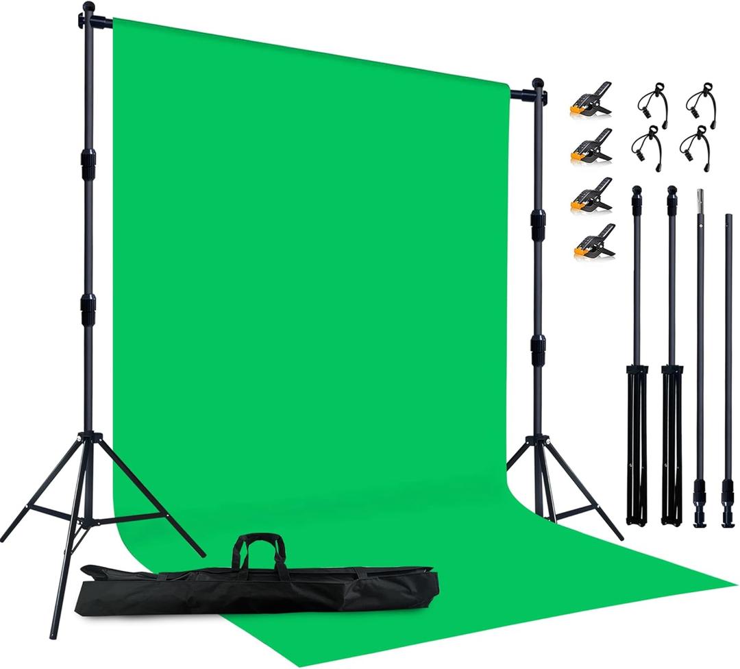 2-in-1 Green Backdrop Stand Kit - 8.5x12 ft Green Backdrop with 10x8.5ft Portable Photography Stand for Video Streaming,Zoom Meetings,Parties,Anti-Wrinkle Polyester Fabric