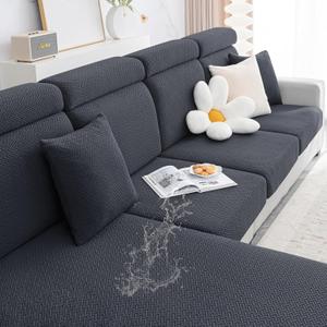 Smiry Waterproof Couch Cushion Covers, Stretch Jacquard Thick Sofa Cushion Covers, Washable Seat Slipcover Elastic Furniture Protector for Pets, Kid (Back Cover L, Dark Grey)
