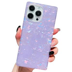 BANAILOA Compatible with iPhone 15 Case Rectangle for Women,Luxury Sparkle Colorful Shell Protective Soft Slim Girly Cover Designed for iPhone 15-6.1 inch (Purple Shell)
