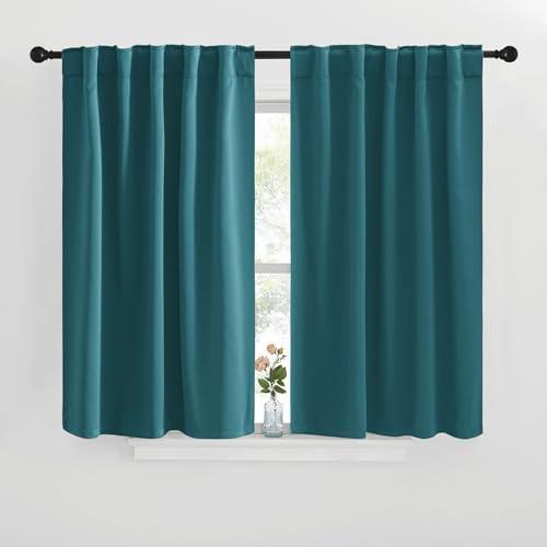 NICETOWN Blackout Curtain Panels for Living Room - (Sea Teal Color) 42x36 inch, 1 Panels Set, Room Darkening Blackout Drapes for Window