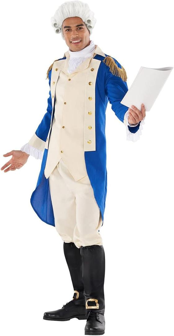 Morph George Washington Costume For Adults With Wig - Colonial Mens Costume - Historical Dress Up Outfit (Large)