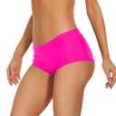 Annbon Ruched Scrunch Butt Bikini Bottoms Mid Rise boy Short Swim Bottoms Bathing Suit Bottoms for Women Full Coverage (Large, Hot Pink)