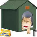 Siedihit Outdoor Cat House Feral Cat Shelter,Outside Waterproof Cat House for Outdoor/Indoor Cats, Insulated Cat Bed for All Seasons with Cozy Cushion Easy to Assemble (Olive Green, floor spike style)