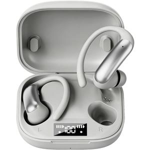 Open Ear Buds Wireless Earbuds Bluetooth Headphones with 60H Playtime LED Display Case, Over the Earbuds with Mic, Stereo Sound, Easy Button Controls, Sports Earphones for Running Workout Gym Grey
