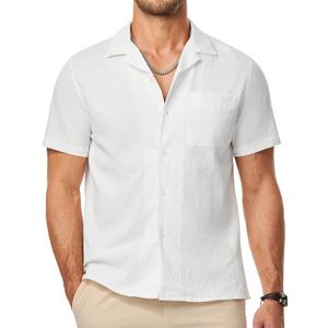 JMIERR Men's Seersucker Shirts Short Sleeve Casual Shirts Button Down Shirt Beach Summer Vacation Wedding Shirt (3X-Large, White)