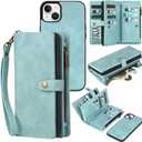 TwoHead Wallet Case Compatible with iPhone 15,Detachable Magnetic Phone Case,All-Round Protective Leather Phone Case with Card Holder,6.1 in,Blue