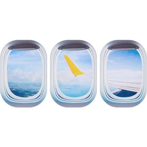 Drydiet 3 Pcs Airplane Wing Stickers Plane Window Clings Wall Self Adhesive Airplane Decals Aviation Wall Decor 3D Wallpaper Art Gifts for Travel Birthday Party Favor Decorations (Clouds)