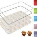 2 Pack 24 Cups Silicone Mini Muffin Pan with Metal Reinforced Frame Silicone Molds Cupcake Cake Baking Cheesecake Pans Cookie Baking Chocoflan Cupcake Mold Mini Bundt Cake Pan Women Gift (Cream)