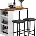 Panana 3 Piece Dining Table Set Kitchen Bar Table with Two Stool Storage Shelves Wood Counter Height Table Top with Sew Kerf Finish Dining Room Home, Small