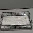 Wican Guest Towel Holder Tray for Bathroom, Oak and Iron Napkins Holder for Powder Room Dinning Table Wooden Basket for Disposable Paper Hand Towels Black and Farmhouse White (9.06 x 5.51 x 2.56 inchs)