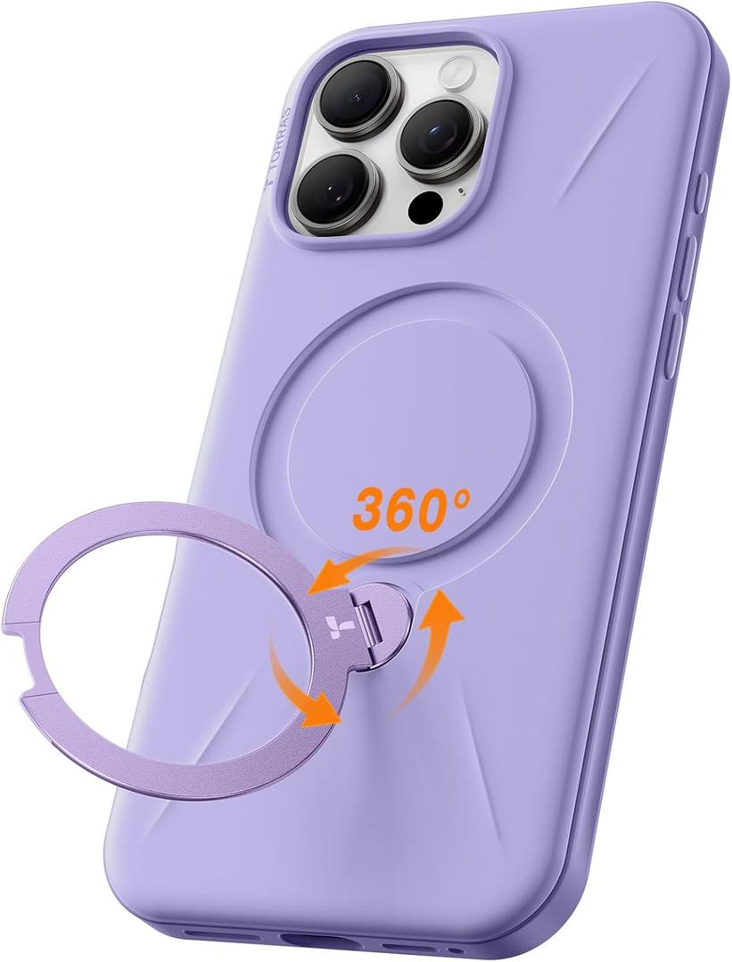 TORRAS 360 Spin Stand for iPhone 16 Pro Case, Fit for Magsafe, Hard PC Mil-STD Protective Scratch-Resistant Case for iPhone 16 Pro Phone Case, Ostand Spin, Violet Purple, 6.3 inch