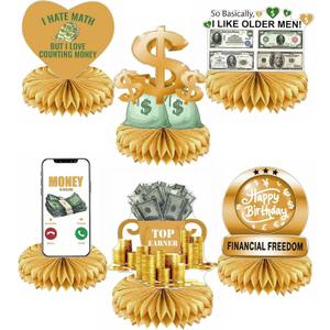 Hilarious 6Pcs Money Themed Birthday Party Honeycomb Centerpieces Bill Dollar Party Table Decorations Table Topper for Birthdays Casino Weddings Bachelorette Graduations Party Supplies