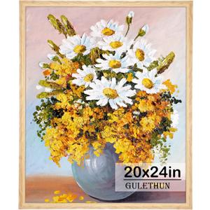 GULETHUN 20x24 Picture Frame, Natural Wood Poster Frame, Home Decor Natural Gallery Frames, Horizontal or Vertical Format, Sturdy, Plexiglass, Large Wall Decor, for Photos, Artworks, Posters, 20x24in