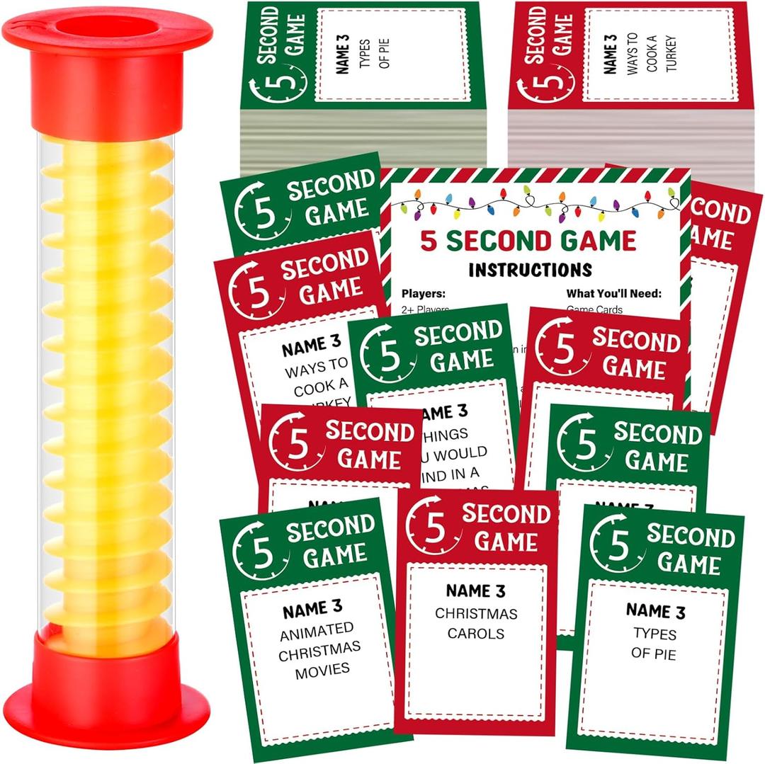 Christmas 5 Second Game, Xmas Party Games with 92 Question Cards and 5 Second Hourglass, Christmas Family Card Games for Family Friends Sleepovers Party Night Think Fast and Shout Out Answers