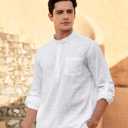 Enlision 103H Men's Long Sleeve Linen Henley Shirt Quick-Drying Stylish Casual Shirt for Daily Wear Summer Vacation (White, S)