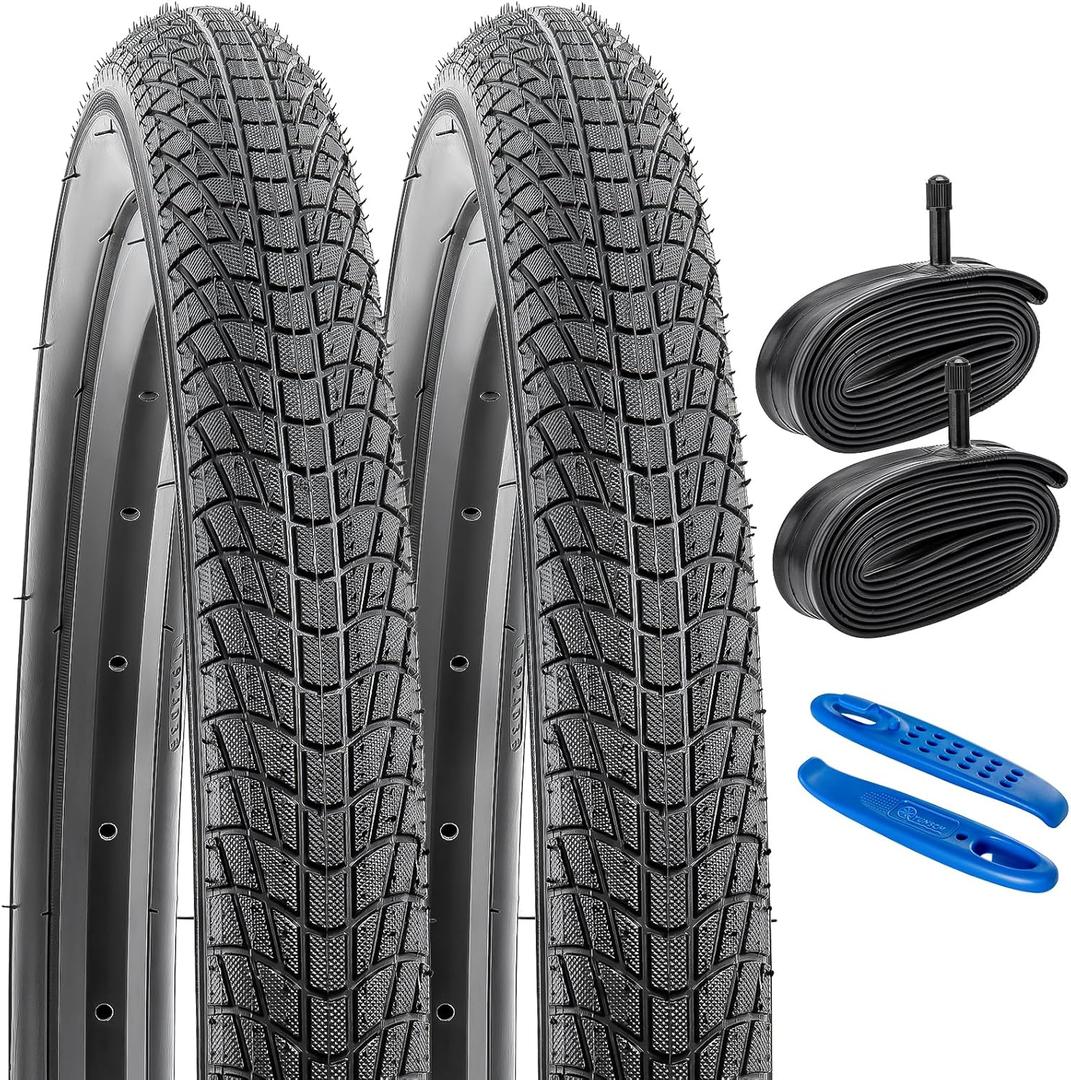 YUNSCM 2-PCS 20" Road Bike Tires 20x1.95/53-406 and 20" Heavy Duty Bike Tubes AV32mm Schrader Valve Compatible with 20x1.90 20 x 1.95 20x2.0 Bike Bicycle Tires and Tubes (Y-969)