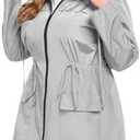 ZOMVA 2025 Plus Size 2XL Rain Jacket Coat Long Lightweight Raincoat with Hood Windbreaker Waterproof Jackets with Pockets, Gray