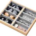 Natural bamboo Glasses Eyeglass Eyewear Sun glasses Sunglasses Box Storage Case Tray Display Showcase Organizer Box (Grey 8 Grids)