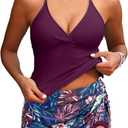 Daci Women Tankini Swimsuits with Skirt - Two Piece Tummy Control Skirted 2PC Bathing Suits Swimwear (Purple, L)