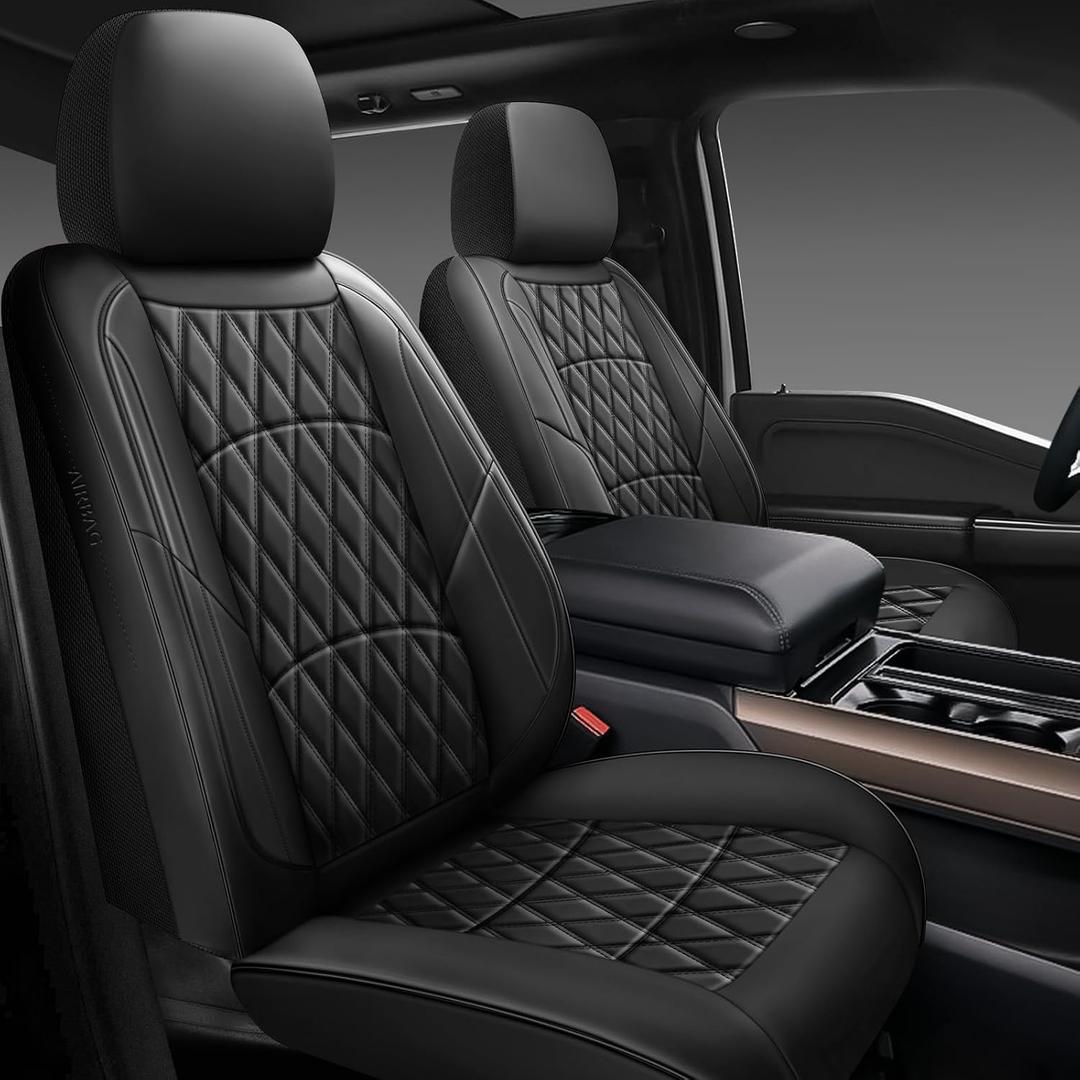 NS YOLO Leather Car Seat Covers,Universal Fit for Most Cars,SUVs and Sedans,Waterproof Luxury Leatherette Cushions, 5 Seats Protectors (Black, Full Set-5 Seats(Front and Rear))