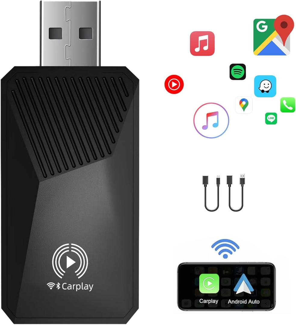 The Wireless CarPlay Adapter and Android Auto Magic Adapter for Cars with Wired CarPlay, Streams Support Music, maps, Calls, etcnot Support Video with USB-C Adapter,Stable Control & No Delay
