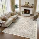 WITSHOCK 9x12 Area Rugs for Living Room - Washable Vintage Rug Retro Antique Dark Large Non Slip Low Pile Soft Indoor Floor Carpet for Bedroom Dining Room Home Decor, Beige
