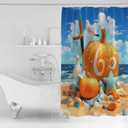 Autumn Pumpkin Shower Curtain Summer Beach Starfish Seagull Waterproof Shower Curtain with Hooks Seasonal Thanksgiving Fall Shower Curtains for Bathroom, Hotel, Stalls, Bathtubs, 72x72 Inch (Orange Blue)
