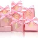 DOYIDE 29 Pack Small Thank You Gift Bags, 4.5x1.8x3.9in Party Favor Bags with Bow Ribbon, Mini Paper Gift Bag with Gold Foil Printed, Pink Treat Boxes for Birthday Wedding Bridal Baby Shower