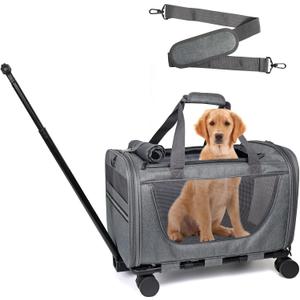 Cat Carrier with Wheels for Dogs, Telescopic Handle Pet Travel Bag,Trolley Rolling Carriers for Small Medium Animals Kitten Puppy