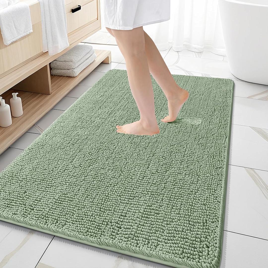 OLANLY Large Bathroom Rugs 59x35, Extra Soft Absorbent Chenille Bath Rugs, Rubber Backing Quick Dry, Machine Washable Bath Mats for Bathroom Floor, Tub and Shower, Home Decor Accessories, Sage Green