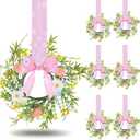 6 Pcs Easter Kitchen Cabinet Wreaths, 8.6" DIY Mini Spring Artificial Flower Easter Egg Wreath with Ribbon for Window Front Door Table Centerpiece Decor